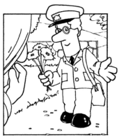 A coloring page of postman pat